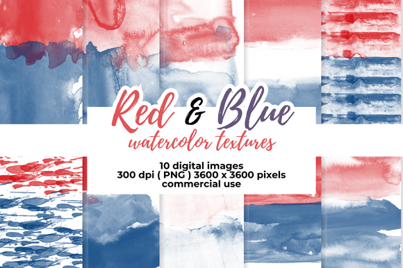 Download Red and Blue Watercolor Digital Papers - Digital Collection