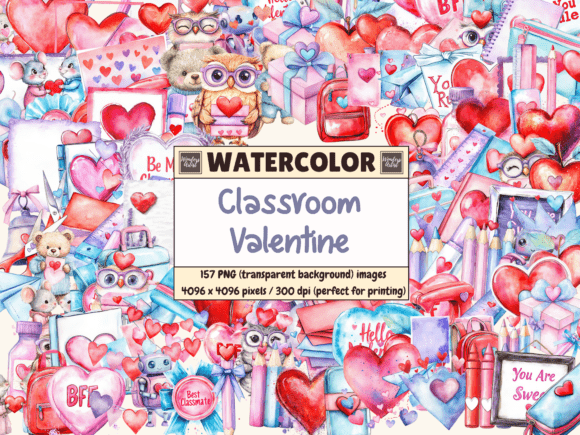 Download Classroom Valentine Watercolor Clipart - Classroom Collection